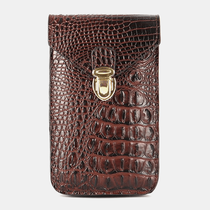 Men PU Leather Crocodile Pattern Multifunctional Casual Double Layer 6.5Inch Phone Bag Waist Bag with Hook - MRSLM