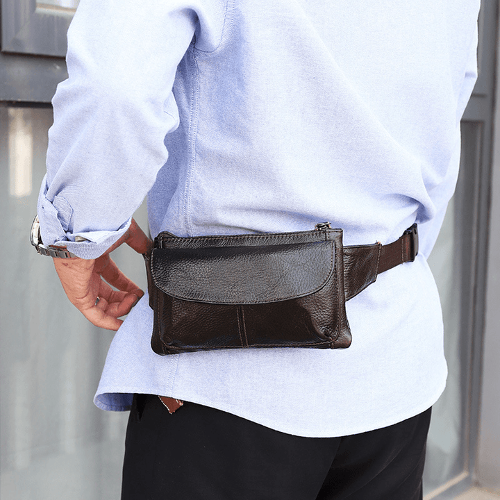 Men Genuine Leather Multi-Pocket Anti-Theft Multifunctional Crossbody Bag Chest Bag Sling Bag - MRSLM