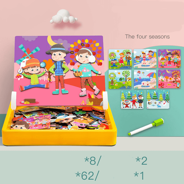 Magnetic Puzzle Children''S Educational Toys Magnetic Stickers 2-3 Years Old 6-Year-Old Girls Boys Kindergarten Early Education Wooden Board - MRSLM