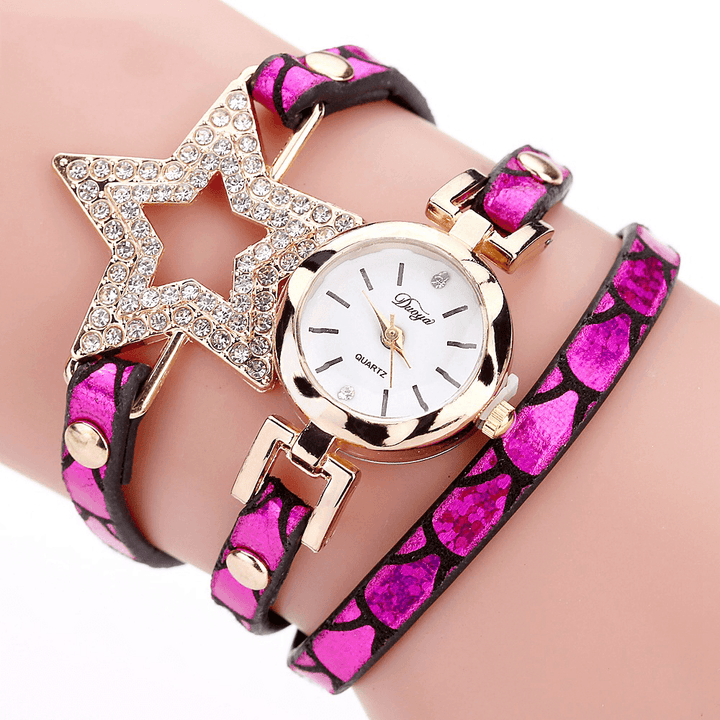 DUOYA 328 Five Pointed Star Retro Style Women Bracelet Watch Leather Band Quartz Watch - MRSLM