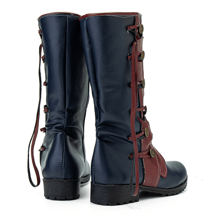 Women Leaf Pattern Autumn Winter Warm Wear Resistant round Head Mid-Calf Boots - MRSLM