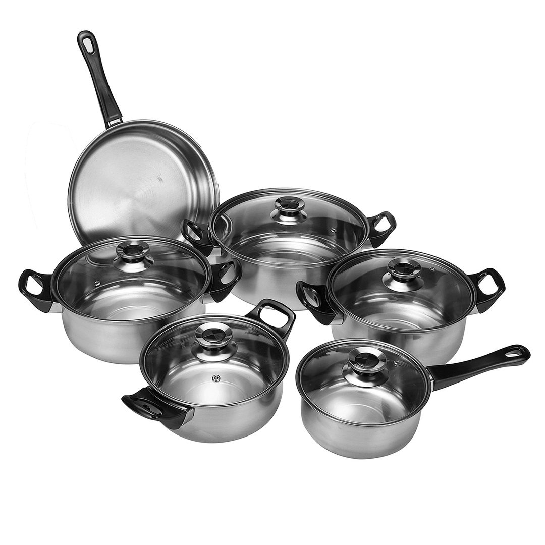 6 Pcs Cookware Set Stainless Steel Pots Frying Pan Outdoor Camping Picnic Kitchen Cooking Set - MRSLM