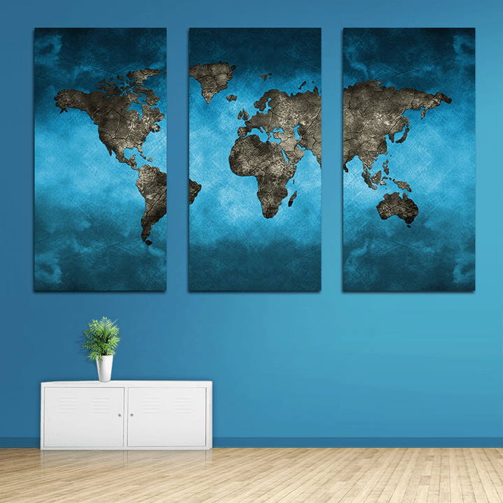 Miico Hand Painted Three Combination Decorative Paintings Continental Map Wall Art for Home Decoration - MRSLM