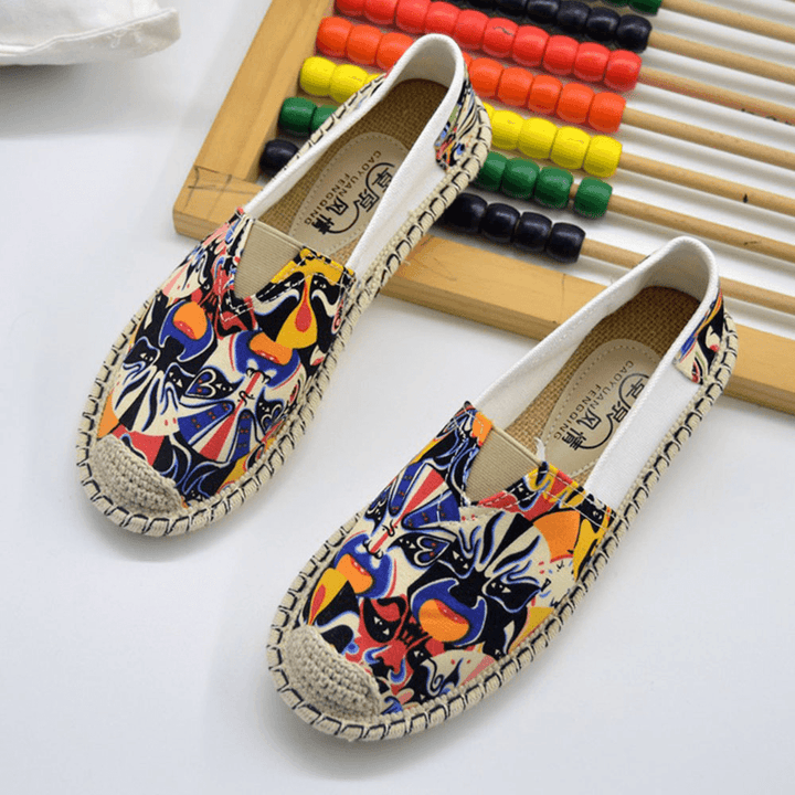 Women Pattern Slip on Woven Comfy Hand Stitching Casual Flat Shoes - MRSLM