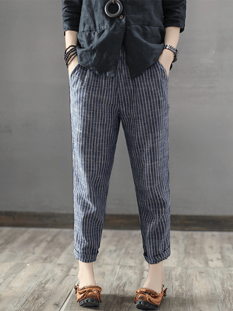 Women Striped High Waist Long Harem Pants Loose Trousers - MRSLM