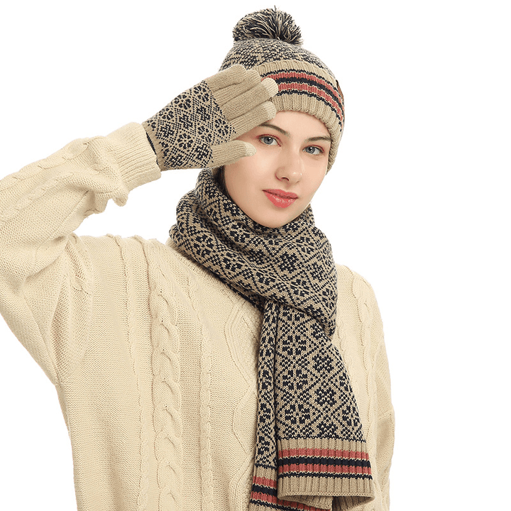 Three-Piece Winter New Knitted Warm Woolen Hat Scarf and Gloves - MRSLM