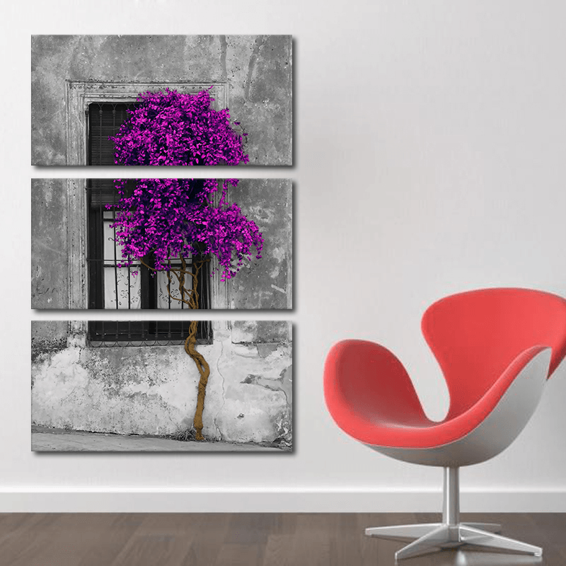 Miico Hand Painted Three Combination Decorative Paintings Purple Tree Wall Art for Home Decoration - MRSLM