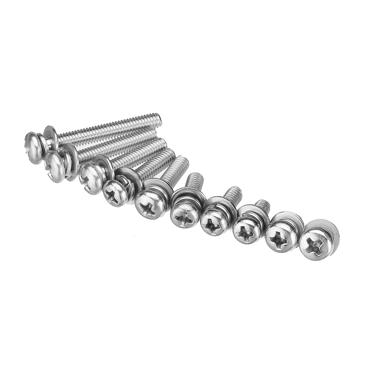 Suleve™ M4SP3 150Pcs M4 Stainless Steel 6-30Mm Phillips Pan Head Machine Screw Washer Bolt Asortment - MRSLM