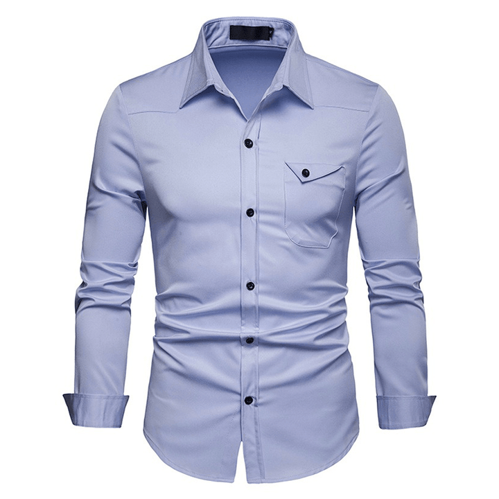 Men Solid Color Turn-Down Collar Shirts - MRSLM