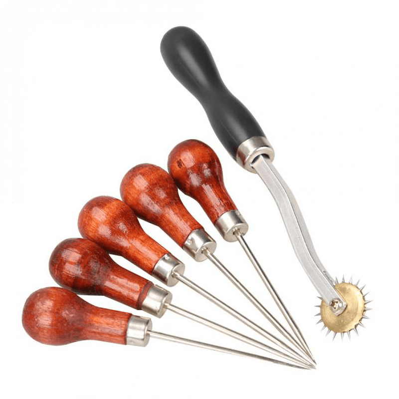 4Mm Leather Cloth Overstitch Wheel with 5Pcs Awl Pin Sewing Hand Punch Hole Tool - MRSLM