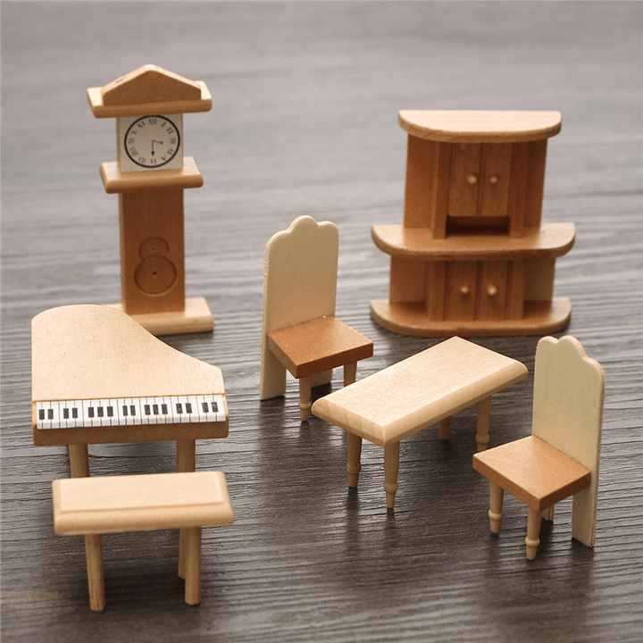 New 29 Pcs 1:24 Scale Dollhouse Miniature Unpainted Wooden Furniture Model Suite - MRSLM