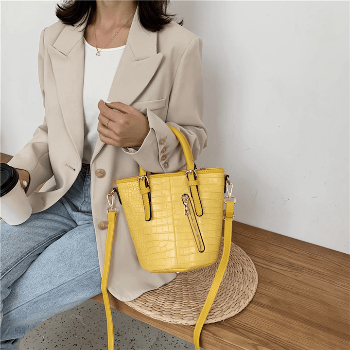 Women PU Leather Alligator Pattern Stitching Casual Fashion Handbag Crossbody Bag - MRSLM