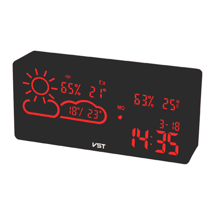 VST Alarm Clock Weather Station Temperature Back Light Table Clock for Living Room Office Bedroom Decor Desk Clock - MRSLM