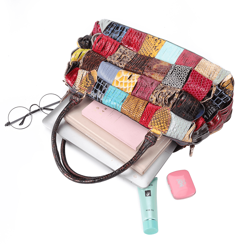 Women Bohemian Large Capacity Genuine Leather Handbag Patchwork Handmade Crossbody Bags - MRSLM