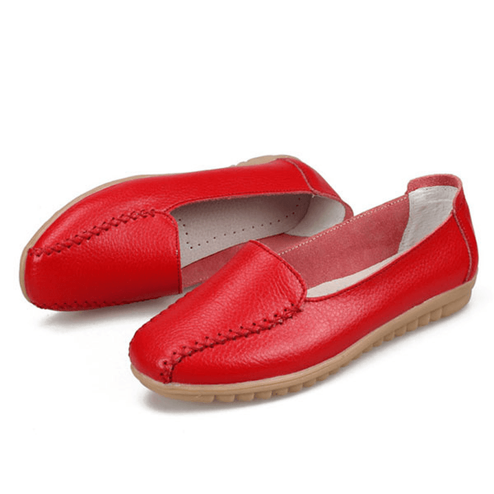 Women Loafers Shoes Casual Outdoor Slip on Leather Flats - MRSLM