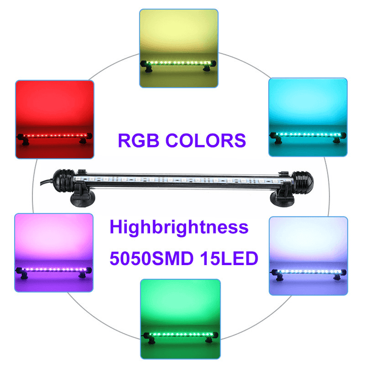 28Cm RGB APP LED Aquarium Fish Tank Light Submersible Waterproof Bar Strip Lamp - MRSLM