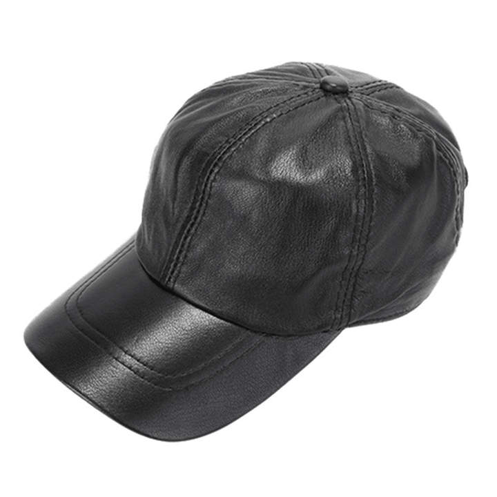 Mens Winter Windproof Cow Leather Baseball Cap Fashion Outdoor Adjustable Forward Hat - MRSLM