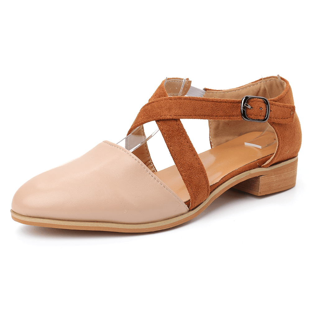 Women Cross Belt Buckle Pointed Toe Flats - MRSLM