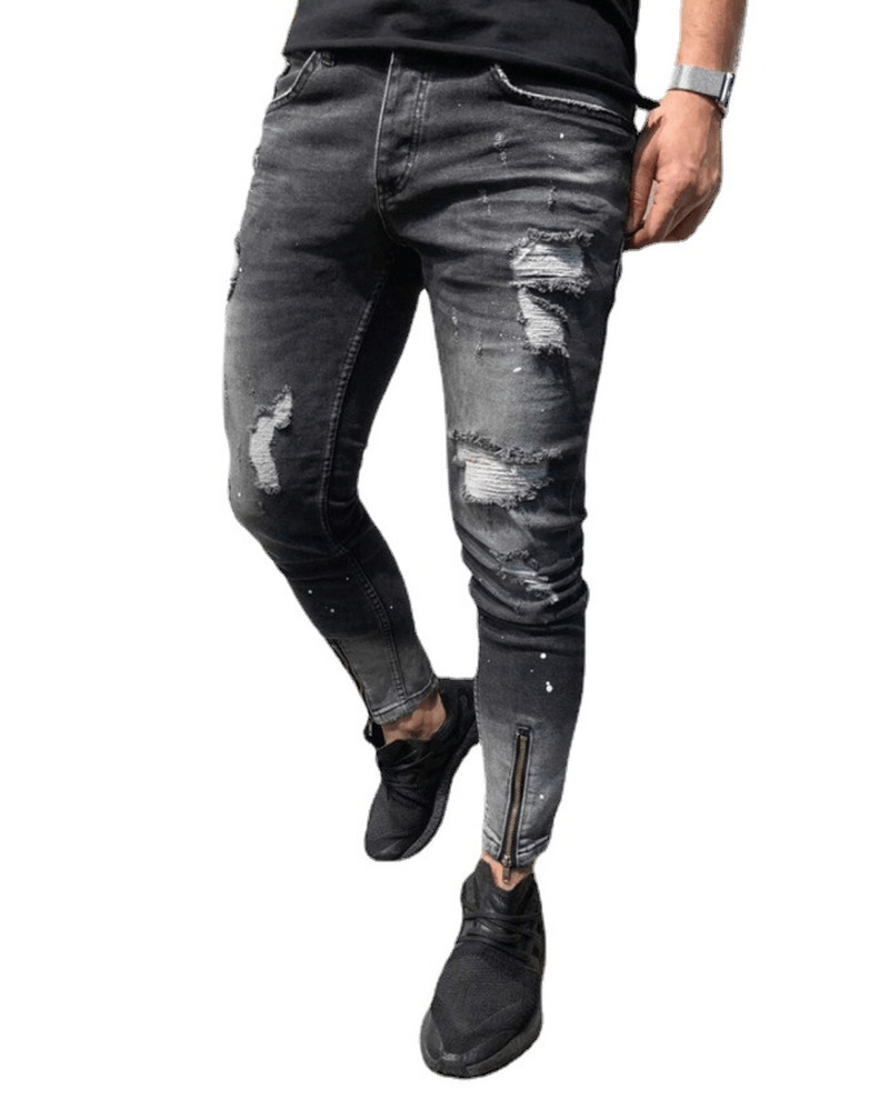 The New Cross-Border Fashion Ripped Youth Clothes Zipper Elasticfeet Js Men - MRSLM