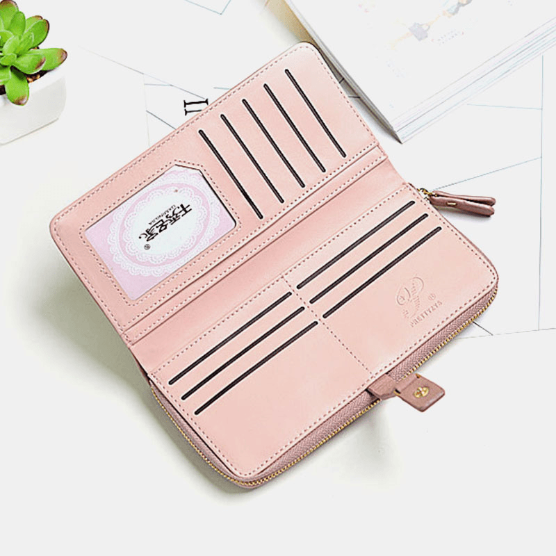 Women 10 Card Slots Zipper Long Wallet Purse Clutchs Bag - MRSLM