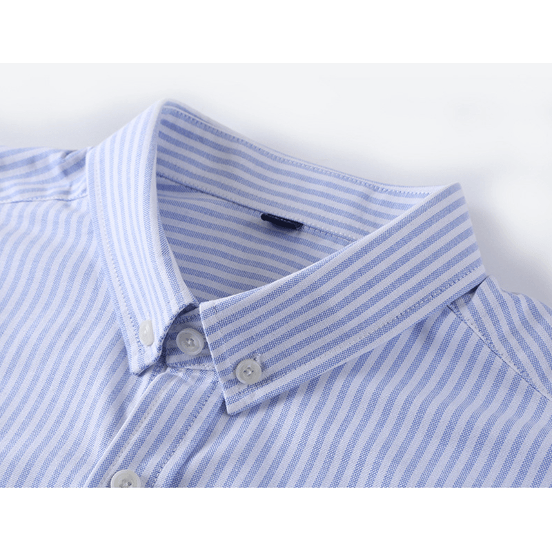 Mens Long Sleeve Slim Casual Cotton Striped Oxford Shirts - MRSLM