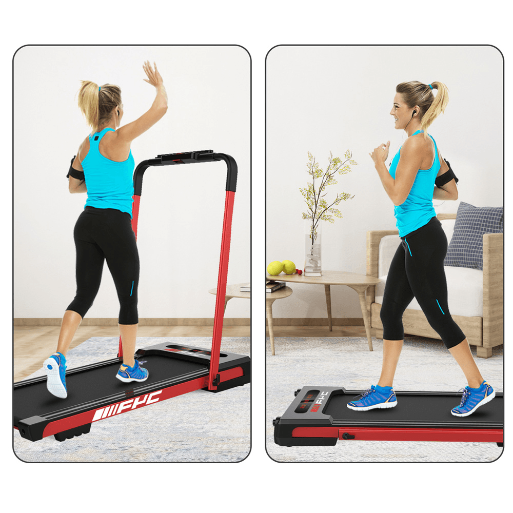 [USA Direct] FYC 2-In-1 Folding Treadmill 2.5 HP 1-12Km/H Electric Running Machine with Remote Control LED Display Walking Running Jogging for Home Office Loading 220Lbs - MRSLM