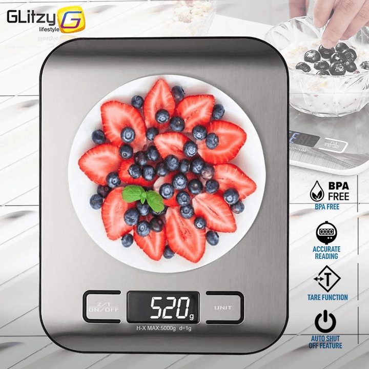 5/10Kg Digital Multi-Function Food Kitchen Scale Stainless Steel Fingerprint-Proof Finish Platform with LCD Display Baking Scale for Cooking Baking - MRSLM