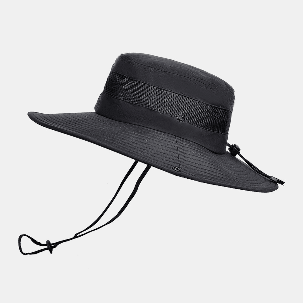 Men Breathable Mesh Big Brim Outdoor Fishing Climbing UV Protection Sunshade Waterproof Bucket Hat - MRSLM