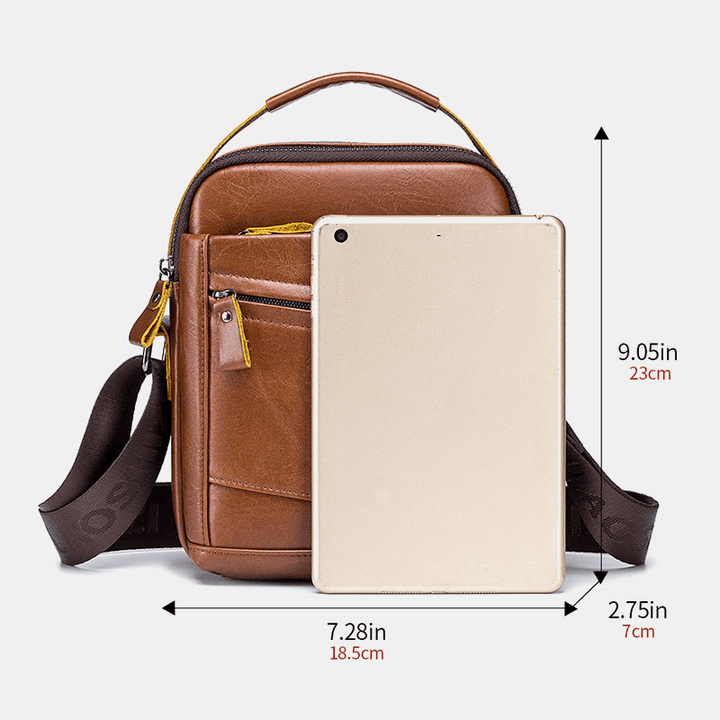 Men First Layer Cowhide Anti-Theft Crossbody Bags Multifunctional Wear-Resistant Large Capacity Messenger Bag Handbag - MRSLM