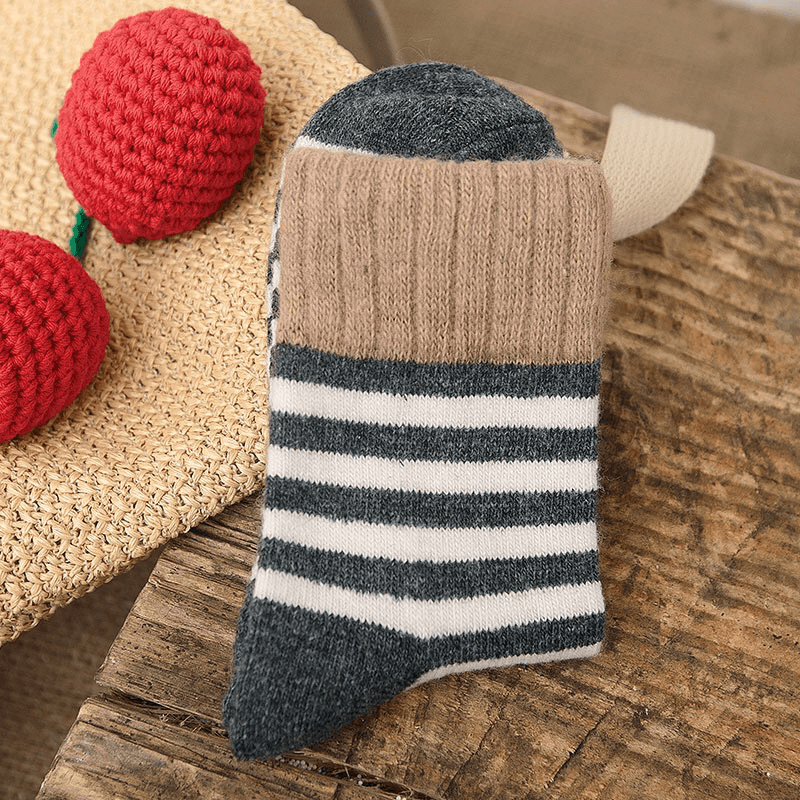 Women High Cuff Mouth Striped Wool Socks - MRSLM