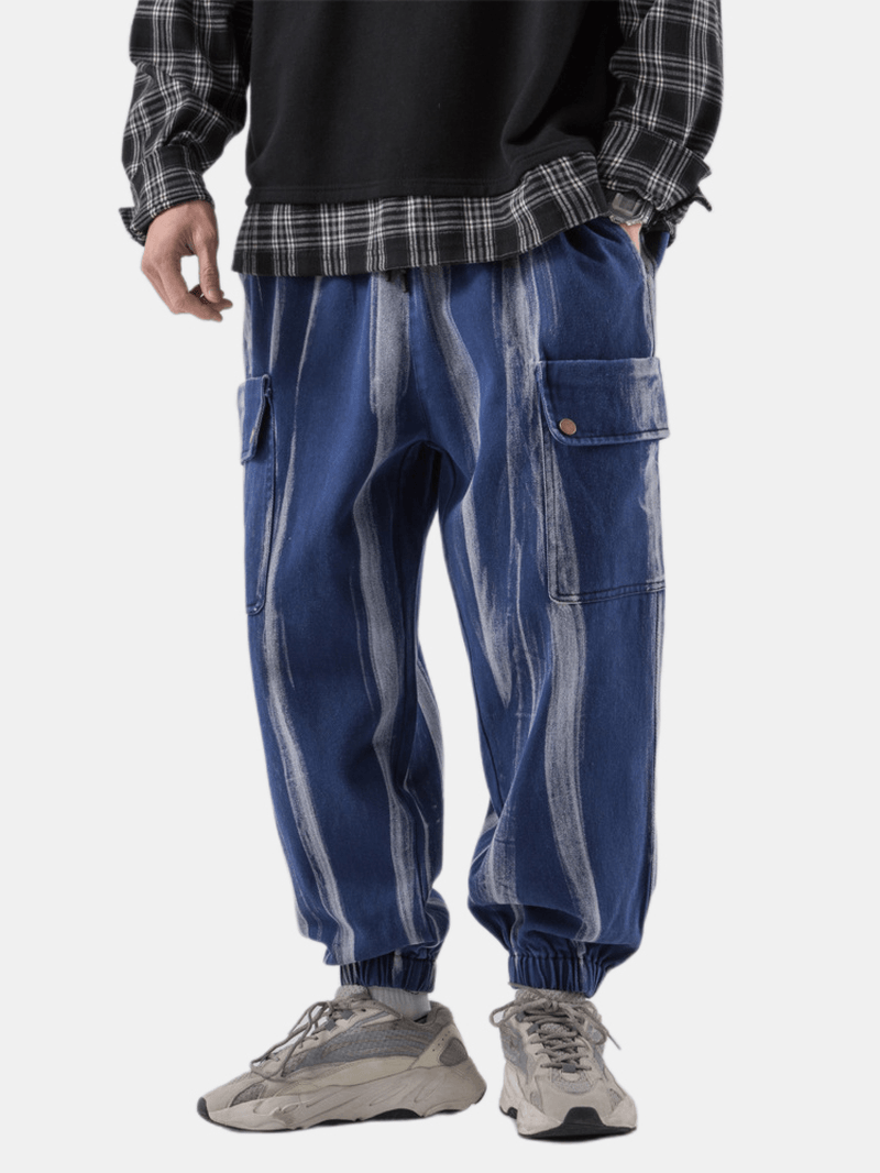 Mens Fashion Multi Pockets Elastic Waist Casual Straight Pants - MRSLM