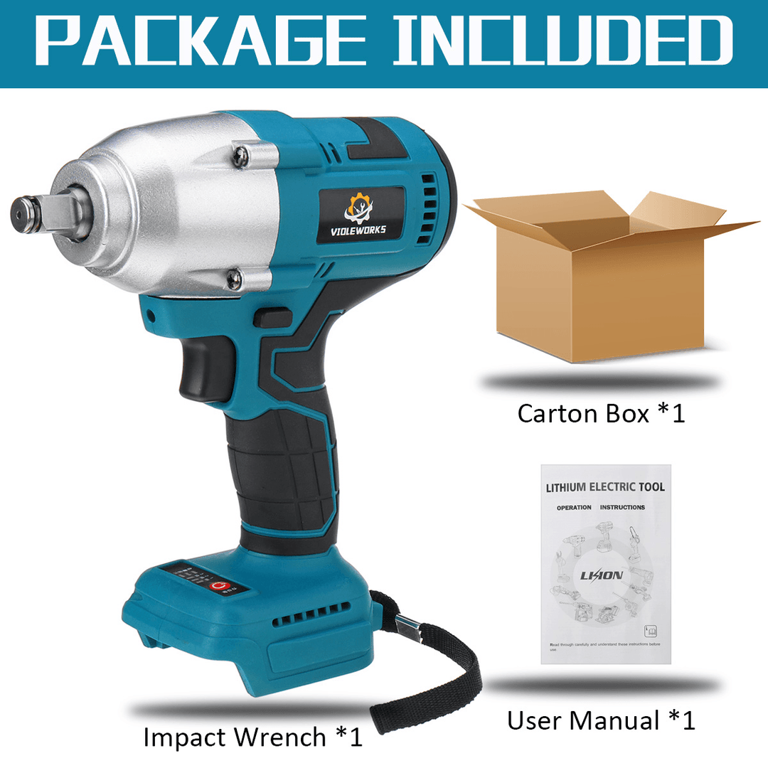 398VF 600N.M High Torque Brushless Cordless Electric Impact Wrench 1/2" Square Drive W/ None/1/2 Battery for Makita - MRSLM