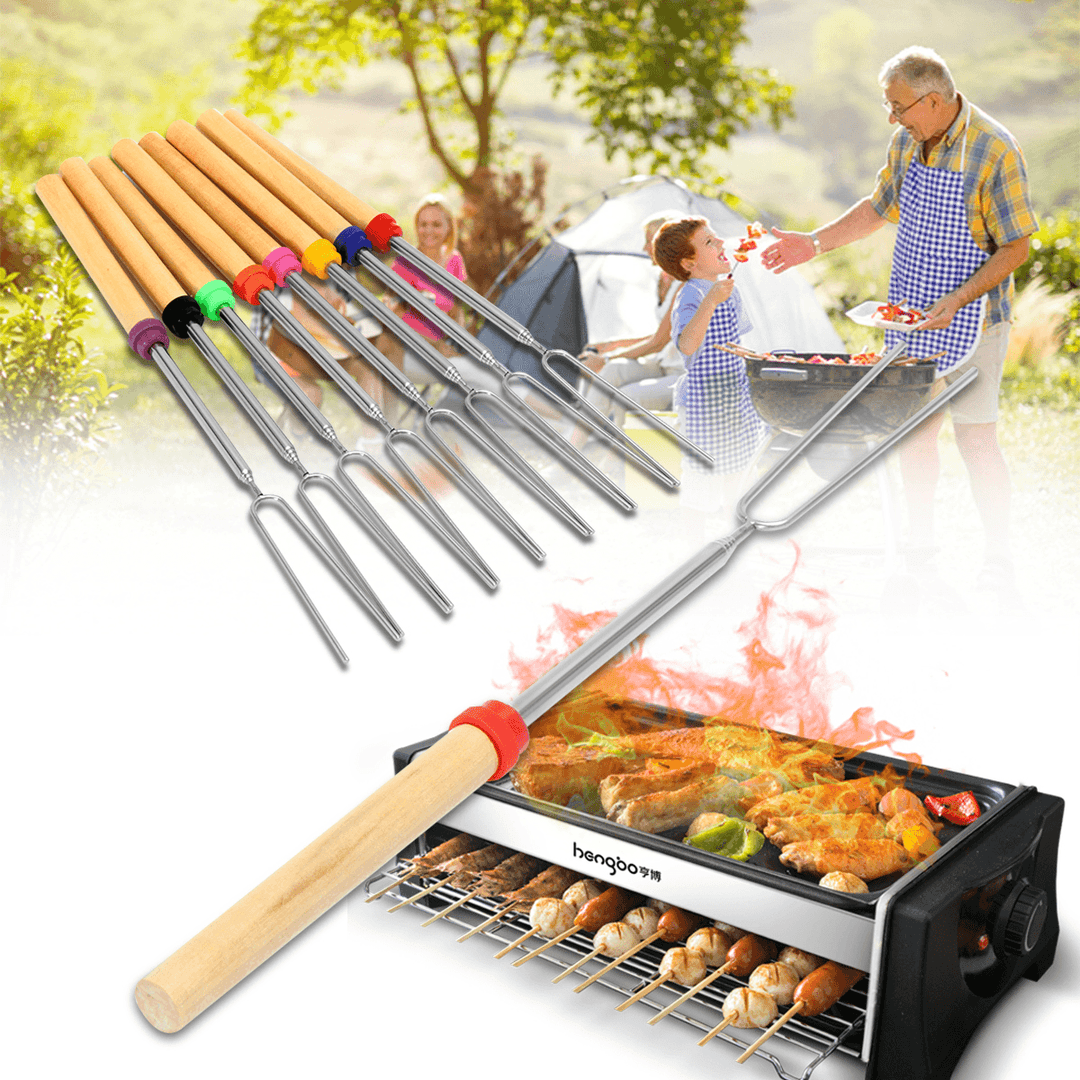 8 Pieces 32-Inch Colorful Telescopic Roasting Marshmallow Barbecue Skewers BBQ Stick Fork BBQ Tools - MRSLM