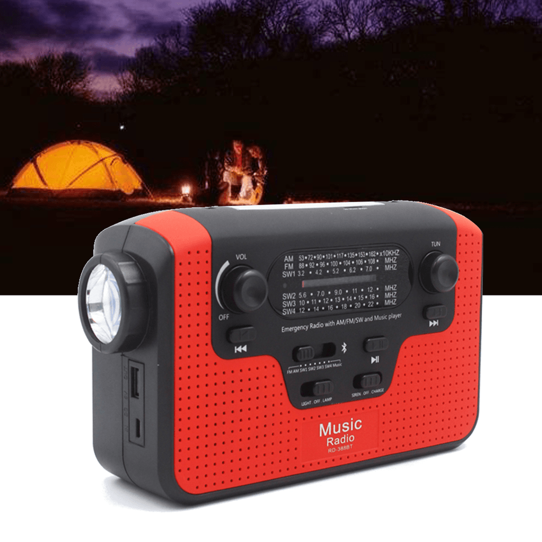 6 in 1 Manual Crank Generator Solar Energy Generation Emergency Charger Light Proble Radio Bluetooth Speaker with TF Card Slot - MRSLM