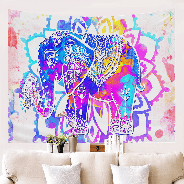 Mandala Tapestry Elephant Psychedelic Tapestry Animal Wall Hanging Bohemia Wall Tapestry Galaxy for Home Decor Hippie Blanket - MRSLM