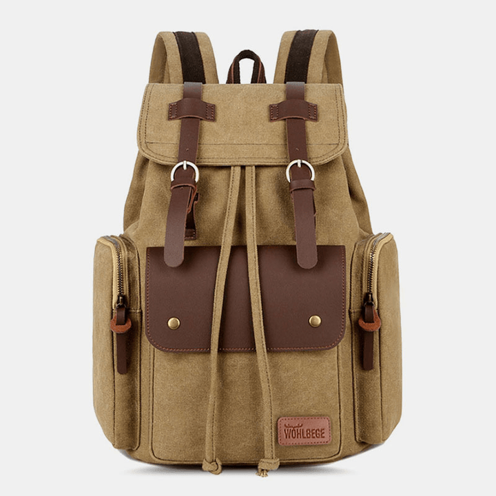 Men Canvas Large Capacity Multi-Pockets Backpack Vintage 15.6 Inch Laptop Bag Travel Bag - MRSLM