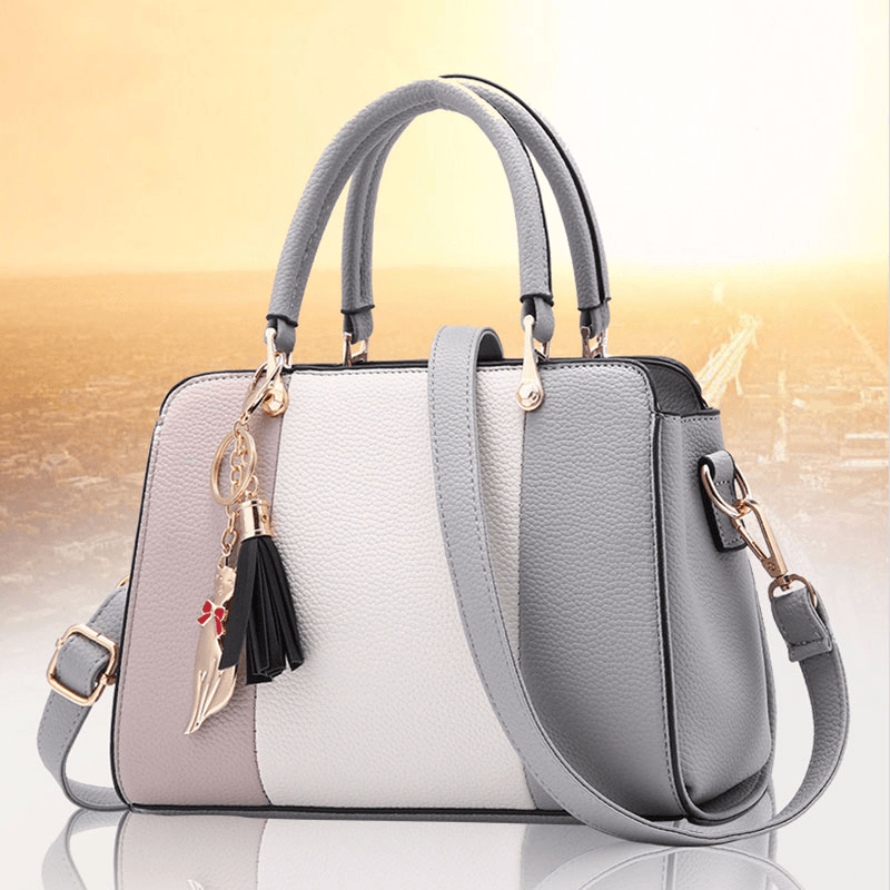 Stitching PU Leather Designer Purses and Handbag Casual Shoulder Bag Warm Sweet Tote with Tassels for Women Daily - MRSLM