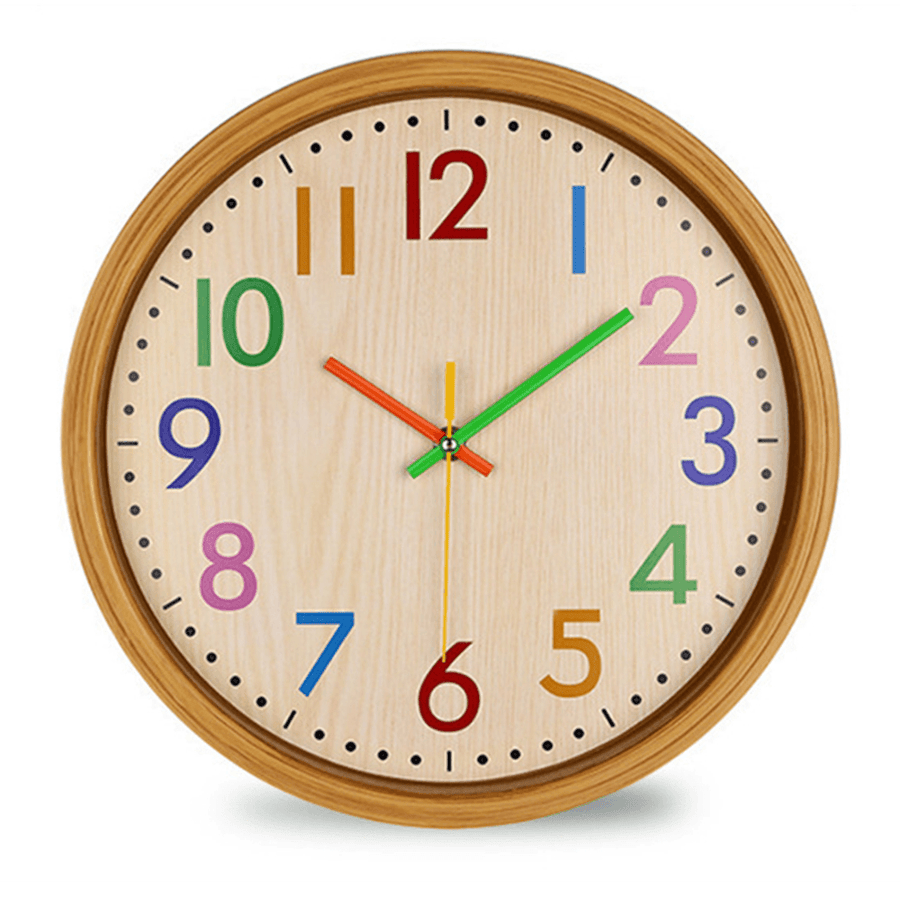 12Inch Nordic Creative Wood Grain Colorful Silent Quartz Hanging Wall Clock for Living Room Home Decoration - MRSLM