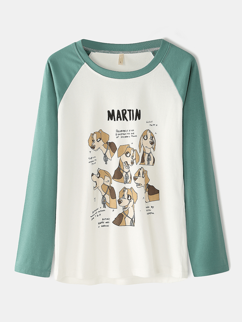 Women Cartoon Print Raglan Sleeve O-Neck plus Size Two-Piece Home Pajamas Sets - MRSLM