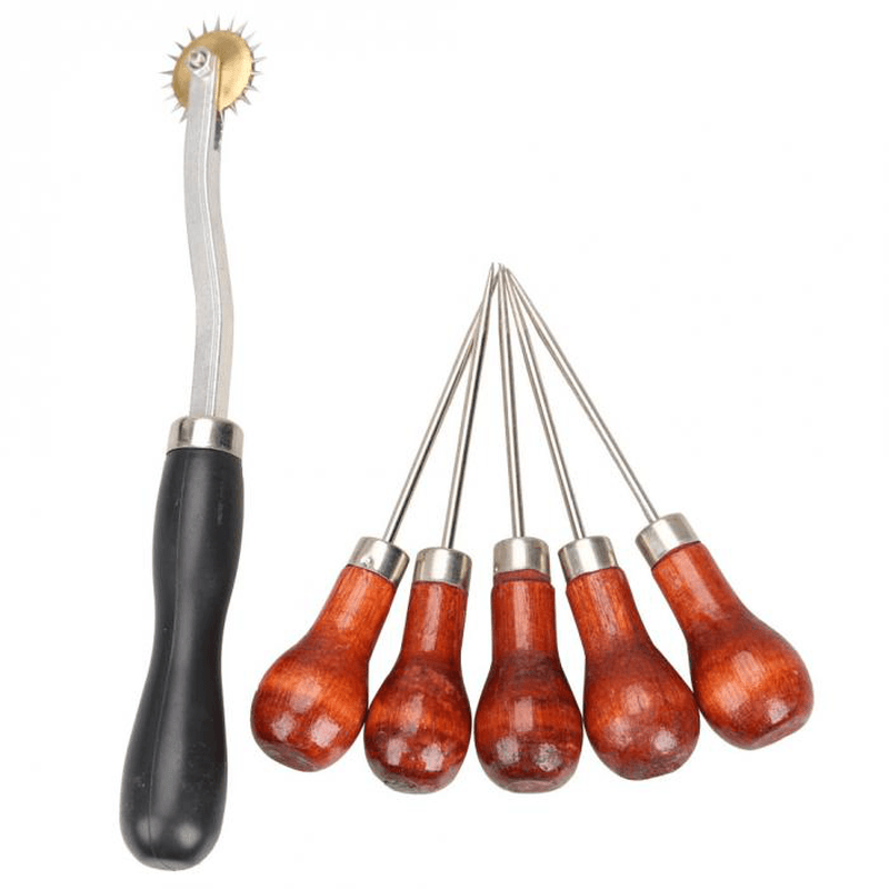 4Mm Leather Cloth Overstitch Wheel with 5Pcs Awl Pin Sewing Hand Punch Hole Tool - MRSLM