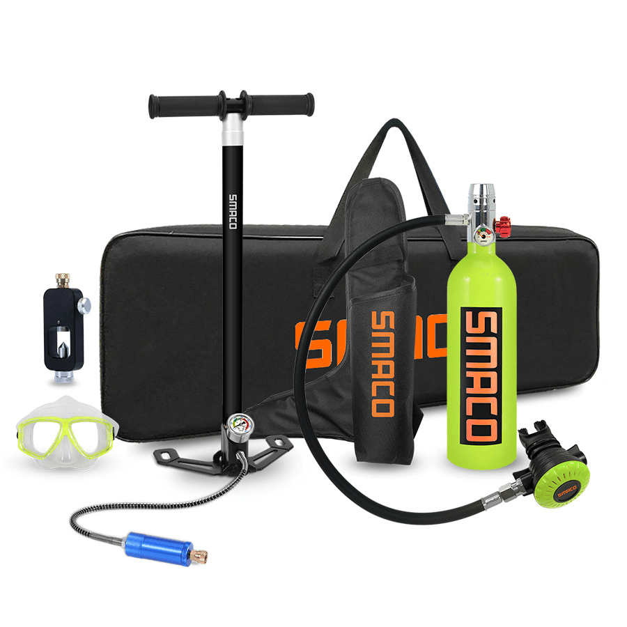 SMACO S400 1L Mini Scuba Diving Oxygen Tank Set Diving Oxygen Tank + Hand Pump + Converter + Cylinder + Snorkelling Glasses - MRSLM