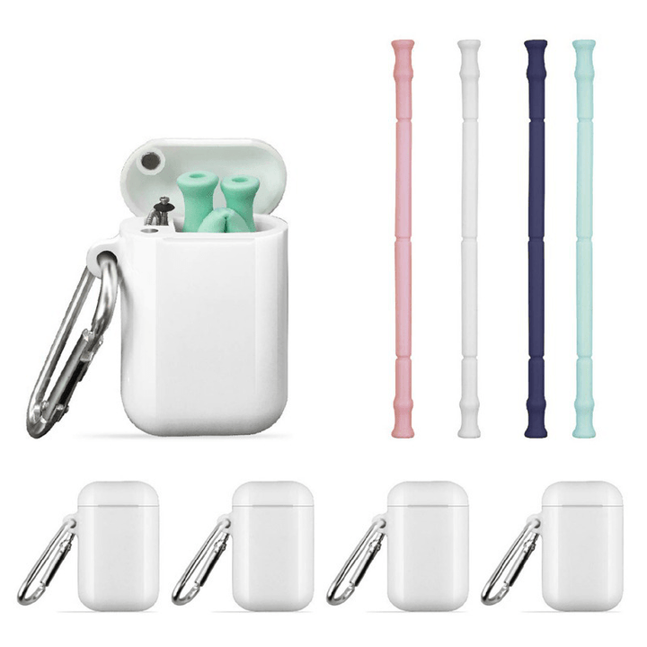 Foldable Silicone Straw Set Food-Grade Silicone Straw with Straw Brush Easy-To-Clean Straw Box Set Portable Drinkware - MRSLM