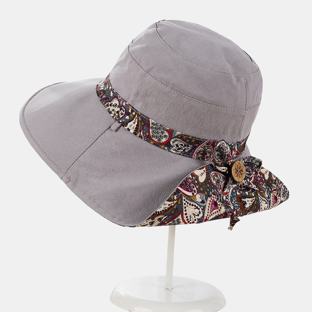 Multipurpose Foldable Anti-Uv Cap for Lady Print Beach Sun Hat Cotton Wide Brim Hat for Women Elegant Summer Hats - MRSLM