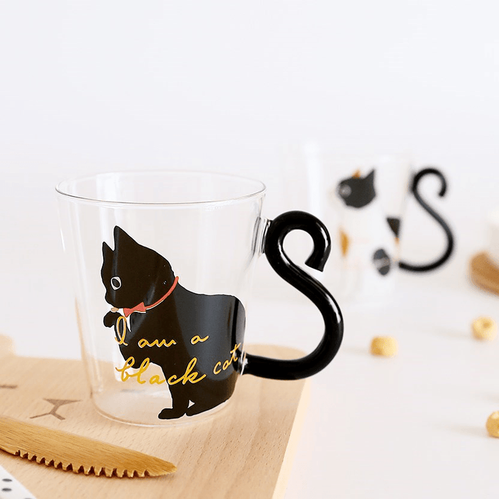 Cat Glass Cartoon Children'S Cup Creative Handle Coffee Cup Single-Layer Transparent Juice Drink Cup - MRSLM