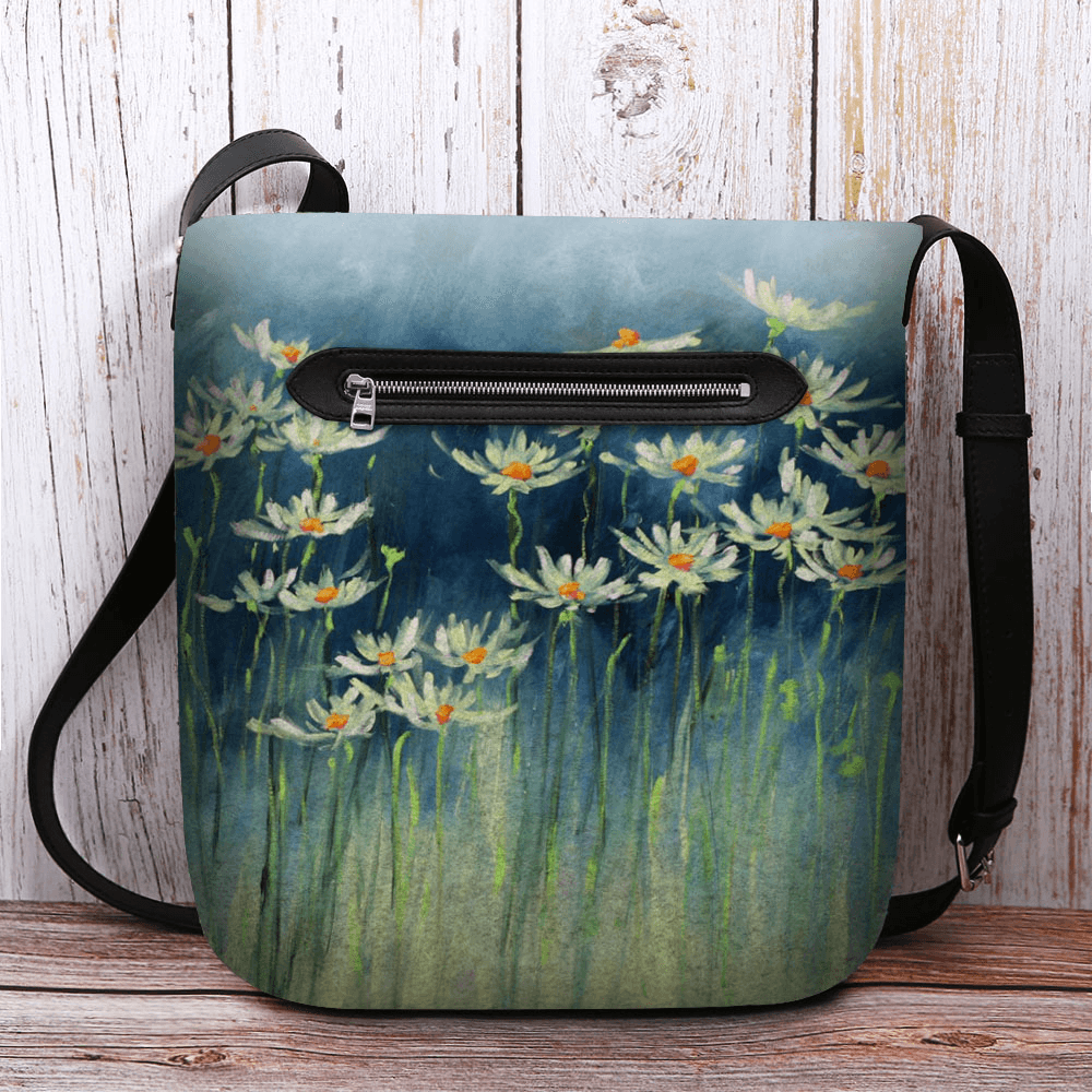 Women Felt Flowers Pattern Prints Crossbody Bag Shoulder Bag - MRSLM