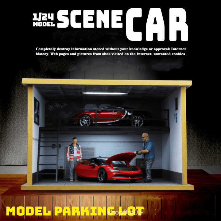 Toy Car Parking Lot Garage Model with Lamp Car Model Display Box Decoration - MRSLM