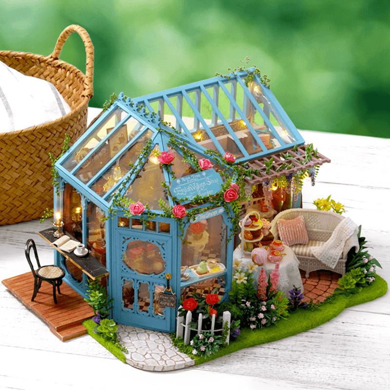 Cuteroom A068 DIY Cabin Rose Garden Tea House Handmade Doll House Model with Dust Cover Music Motor - MRSLM