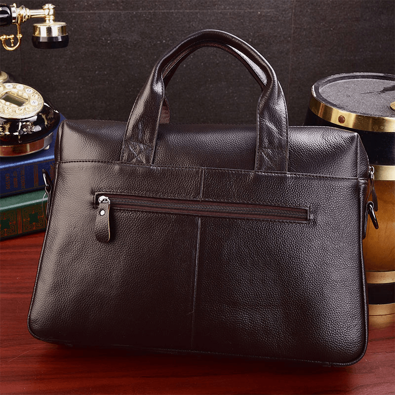 Men Genuine Leather Business Multi-Carry 14 Inch Laptop Bag Briefcase Crossbody Bag Shoulder Bag - MRSLM