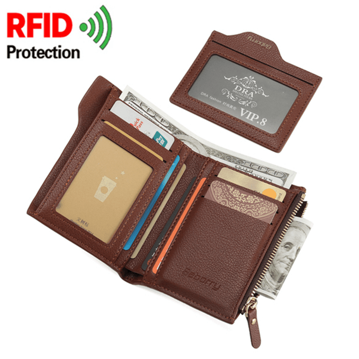 Men Anti-Theft RFID Blocking Secure Wallet 6 Card Slots Protective Short Wallet - MRSLM