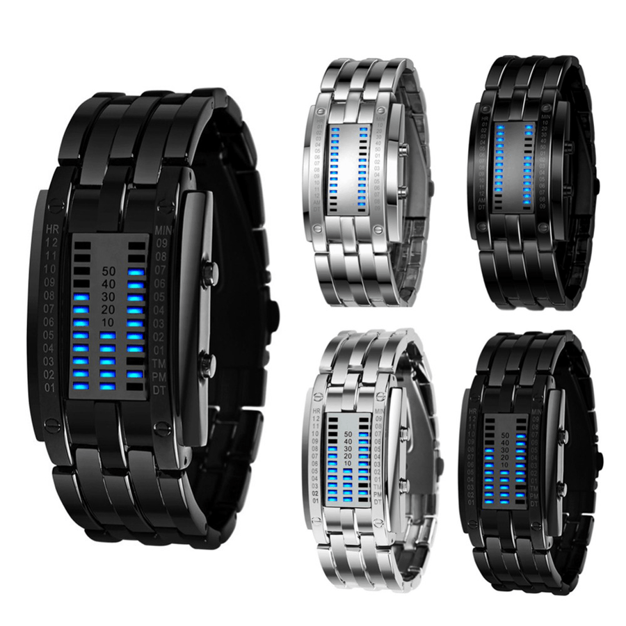 XSVO Fashion Rectangle Dial LED Time Date Display 30M Waterproof Steel Strap Men Digital Watch - MRSLM